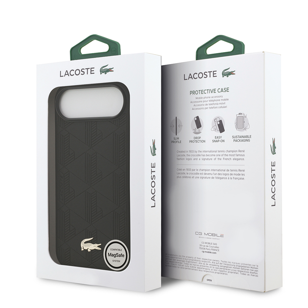 Apple iPhone 17 Air Uyumlu Kılıf Lacoste Orjinal Lisanslı M-safe Şarj Özellikli PU Deri Tasarımlı Karışık Monogram Desenli Kapak - 7