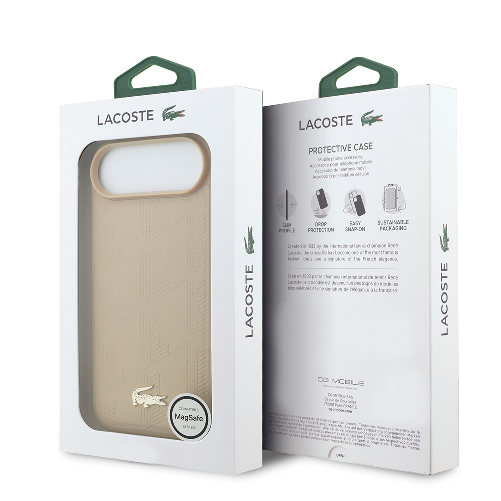 Apple iPhone 17 Air Uyumlu Kılıf Lacoste Orjinal Lisanslı M-safe Şarj Özellikli PU Deri Tasarımlı Karışık Monogram Desenli Kapak - 14