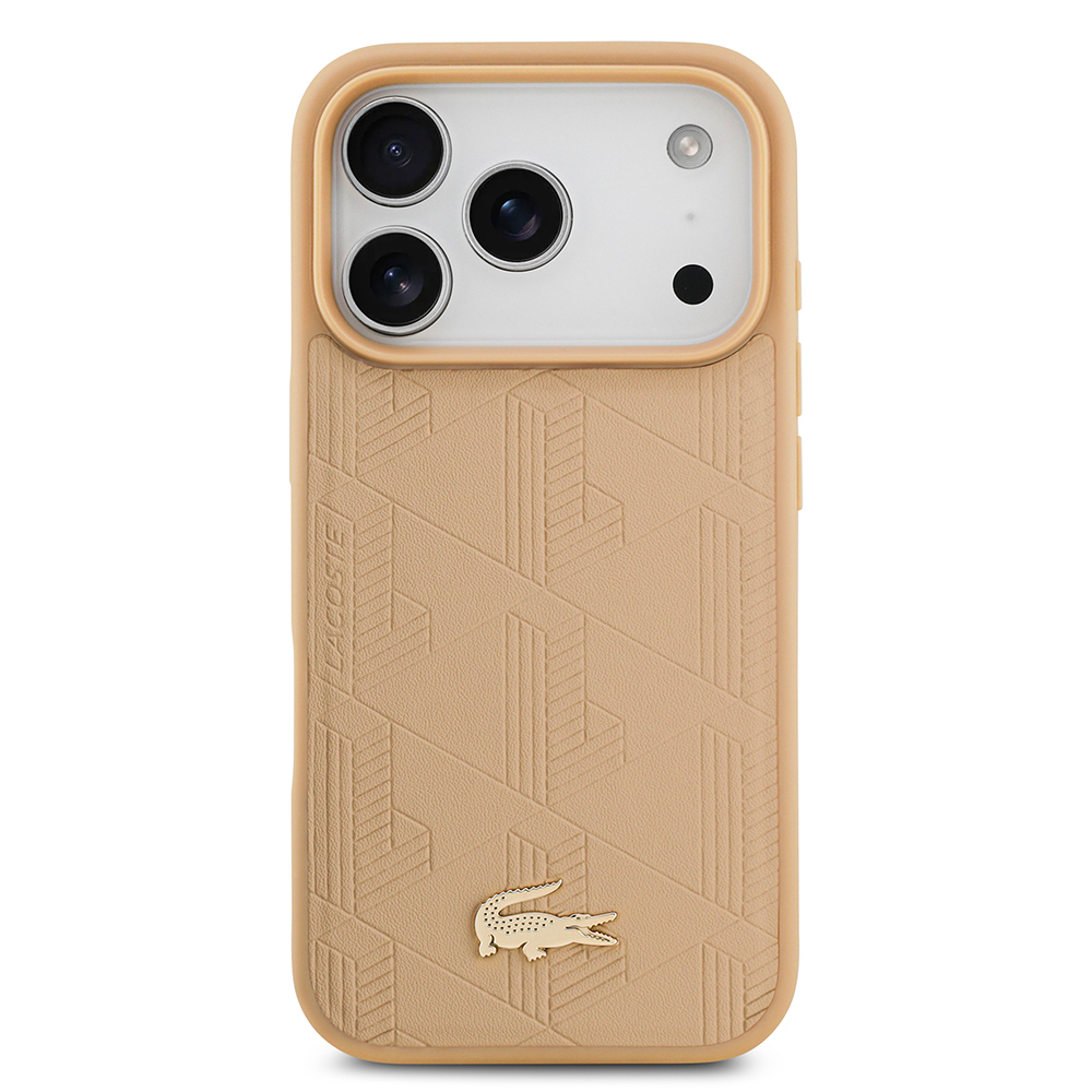 Apple iPhone 17 Pro Uyumlu Kılıf Lacoste Orjinal Lisanslı M-safe Şarj Özellikli PU Deri Tasarımlı Karışık Monogram Desenli Kapak - 1