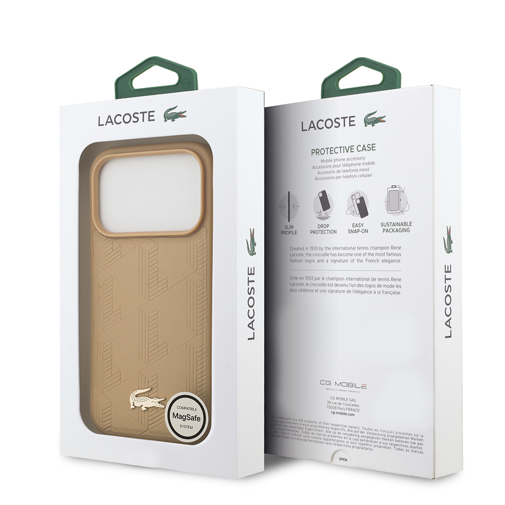 Apple iPhone 17 Pro Uyumlu Kılıf Lacoste Orjinal Lisanslı M-safe Şarj Özellikli PU Deri Tasarımlı Karışık Monogram Desenli Kapak - 13