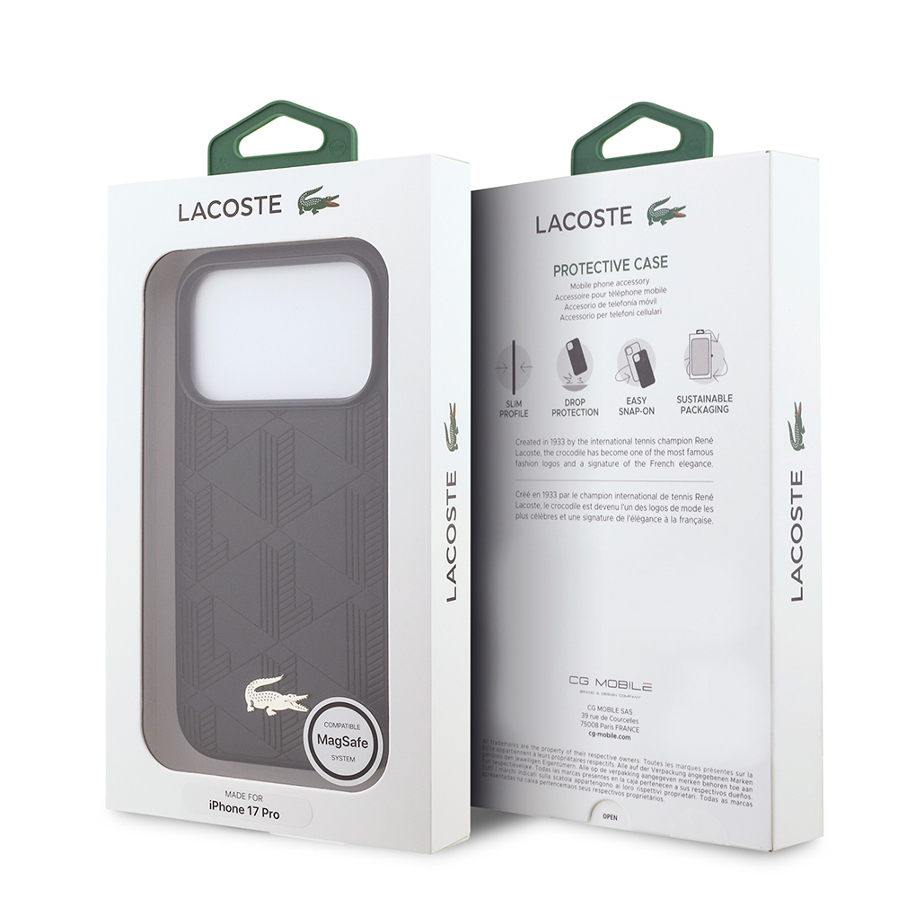 Apple iPhone 17 Pro Uyumlu Kılıf Lacoste Orjinal Lisanslı M-safe Şarj Özellikli PU Deri Tasarımlı Karışık Monogram Desenli Kapak - 14