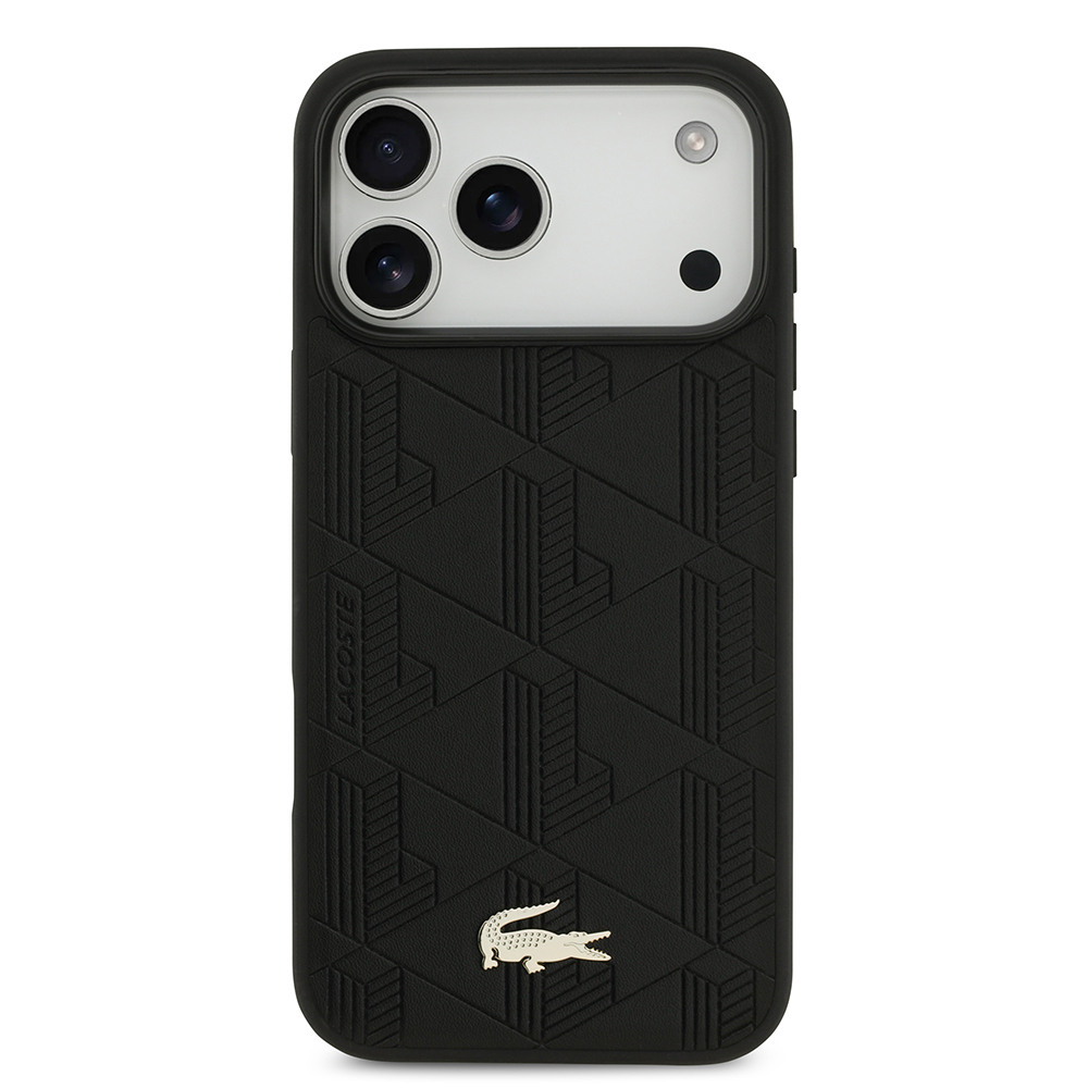 Apple iPhone 17 Pro Max Uyumlu Kılıf Lacoste Orjinal Lisanslı M-safe Şarj Özellikli PU Deri Tasarımlı Karışık Monogram Desenli Kapak - 1