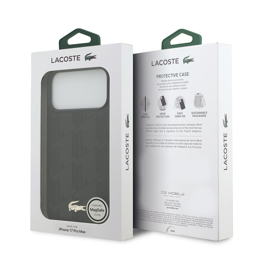 Apple iPhone 17 Pro Max Uyumlu Kılıf Lacoste Orjinal Lisanslı M-safe Şarj Özellikli PU Deri Tasarımlı Karışık Monogram Desenli Kapak - 13
