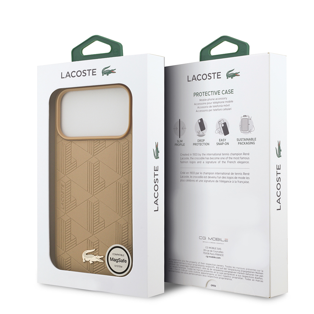 Apple iPhone 17 Pro Max Uyumlu Kılıf Lacoste Orjinal Lisanslı M-safe Şarj Özellikli PU Deri Tasarımlı Karışık Monogram Desenli Kapak - 14