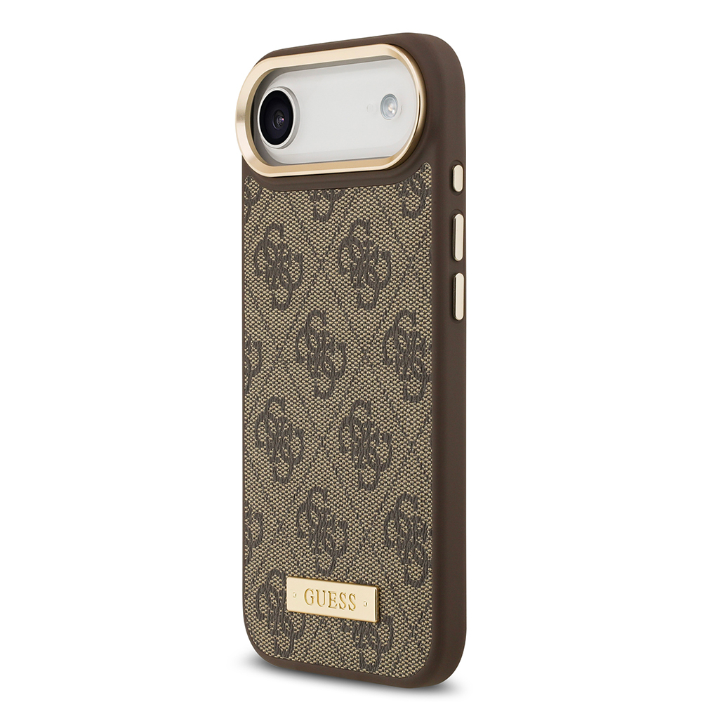 Apple iPhone 17 Air Uyumlu Kılıf Guess Orjinal Lisanslı M-safe Şarj Özellikli 4G Desenli PU Metal Plaka Klasik Logolu Kapak - 3