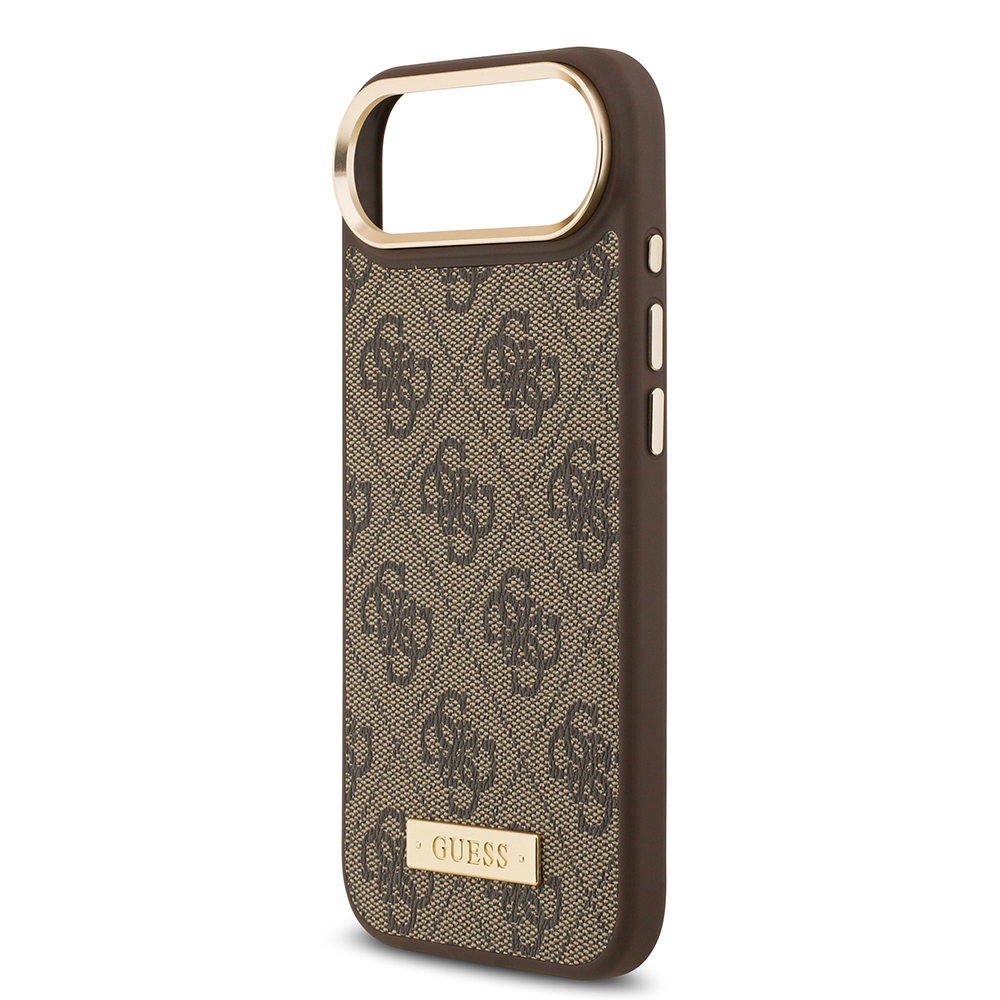 Apple iPhone 17 Air Uyumlu Kılıf Guess Orjinal Lisanslı M-safe Şarj Özellikli 4G Desenli PU Metal Plaka Klasik Logolu Kapak - 5