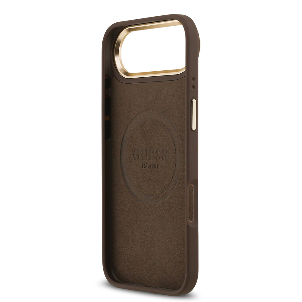 Apple iPhone 17 Air Uyumlu Kılıf Guess Orjinal Lisanslı M-safe Şarj Özellikli 4G Desenli PU Metal Plaka Klasik Logolu Kapak - 6