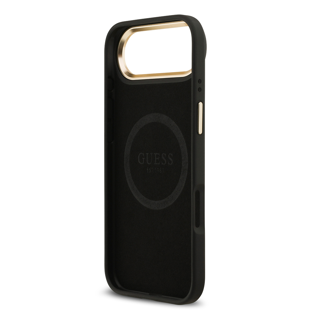 Apple iPhone 17 Air Uyumlu Kılıf Guess Orjinal Lisanslı M-safe Şarj Özellikli 4G Desenli PU Metal Plaka Klasik Logolu Kapak - 12