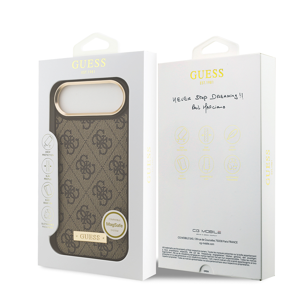 Apple iPhone 17 Air Uyumlu Kılıf Guess Orjinal Lisanslı M-safe Şarj Özellikli 4G Desenli PU Metal Plaka Klasik Logolu Kapak - 19