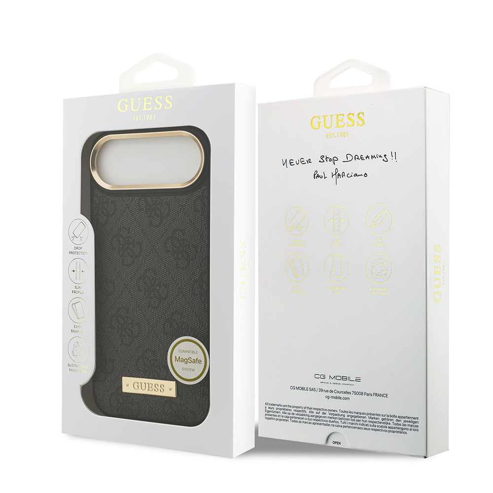 Apple iPhone 17 Air Uyumlu Kılıf Guess Orjinal Lisanslı M-safe Şarj Özellikli 4G Desenli PU Metal Plaka Klasik Logolu Kapak - 20