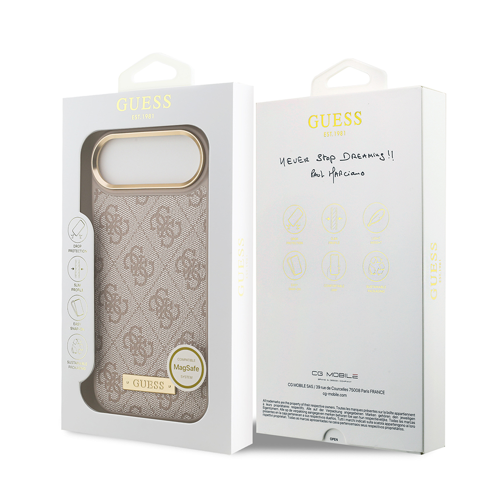 Apple iPhone 17 Air Uyumlu Kılıf Guess Orjinal Lisanslı M-safe Şarj Özellikli 4G Desenli PU Metal Plaka Klasik Logolu Kapak - 21