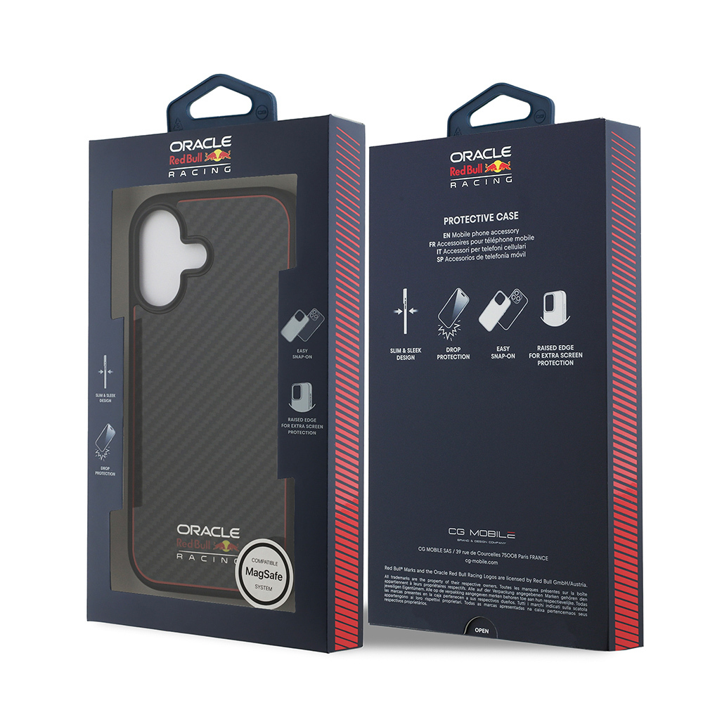 Apple iPhone 17 Uyumlu Kılıf Redbull Orjinal Lisanslı M-safe Şarj Özellikli Karbon Fiber Parlayan Logolu Kevlar Kapak - 7