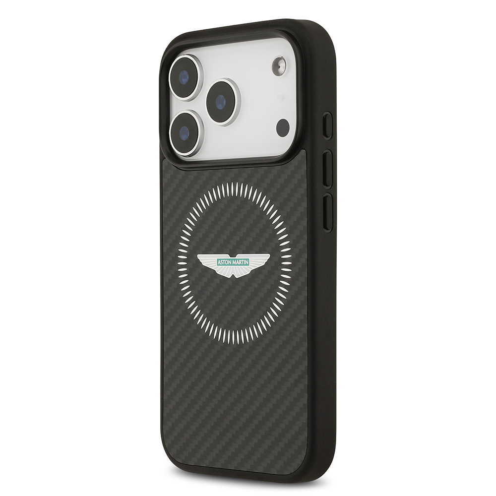 Apple iPhone 17 Pro Uyumlu Kılıf Aston Martin Orjinal Lisanslı M-safe Şarj Özellikli Karbon Fiber Kevlar Kapak - 1
