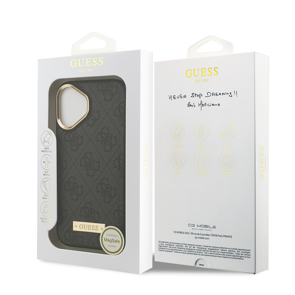 Apple iPhone 17 Uyumlu Kılıf Guess Orjinal Lisanslı M-safe Şarj Özellikli 4G Desenli PU Metal Plaka Klasik Logolu Kapak - 20