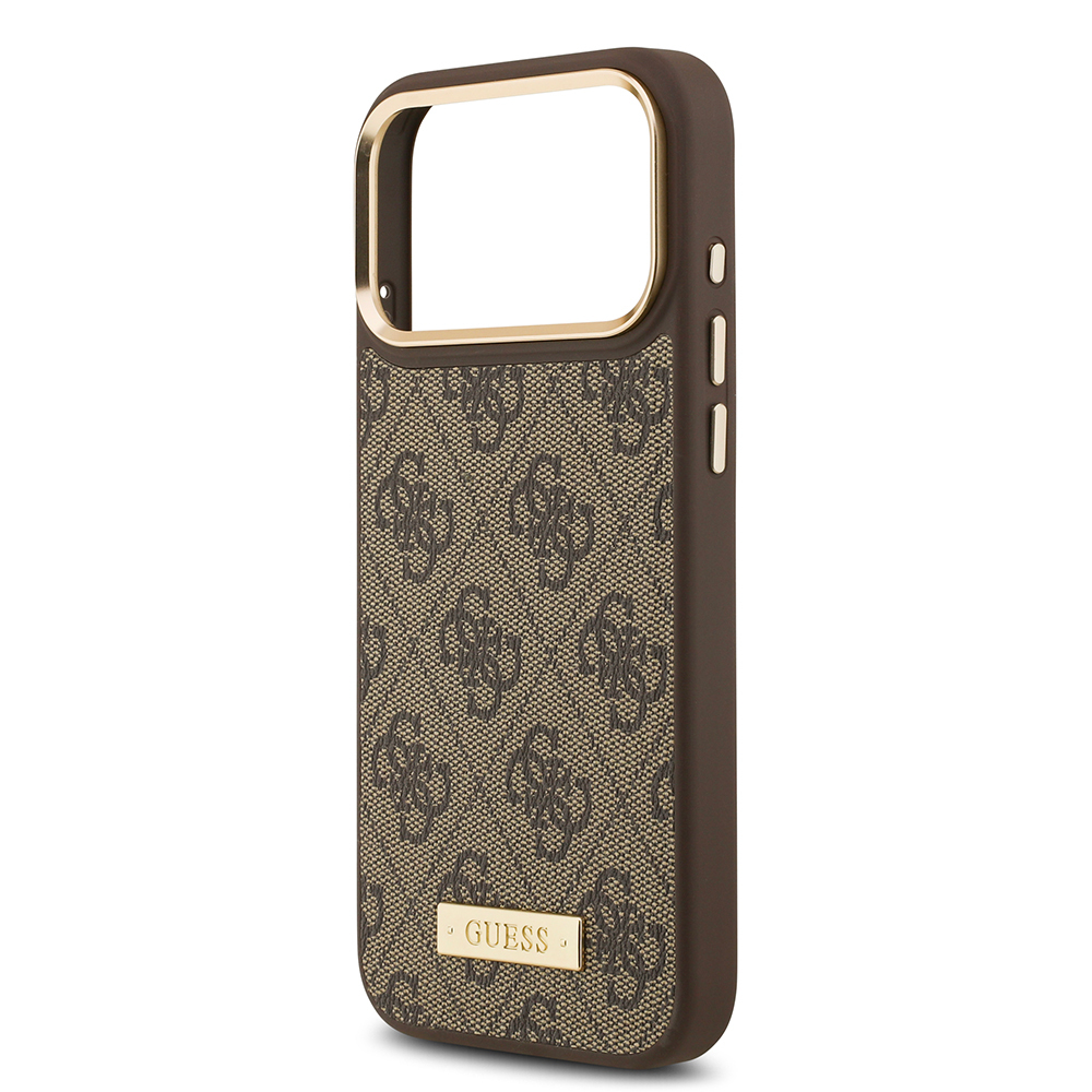 Apple iPhone 17 Pro Max Uyumlu Kılıf Guess Orjinal Lisanslı M-safe Şarj Özellikli 4G Desenli PU Metal Plaka Klasik Logolu Kapak - 4