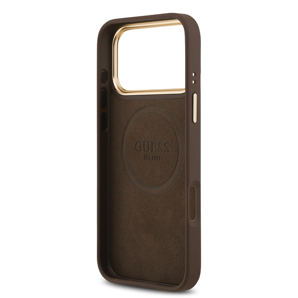 Apple iPhone 17 Pro Max Uyumlu Kılıf Guess Orjinal Lisanslı M-safe Şarj Özellikli 4G Desenli PU Metal Plaka Klasik Logolu Kapak - 5
