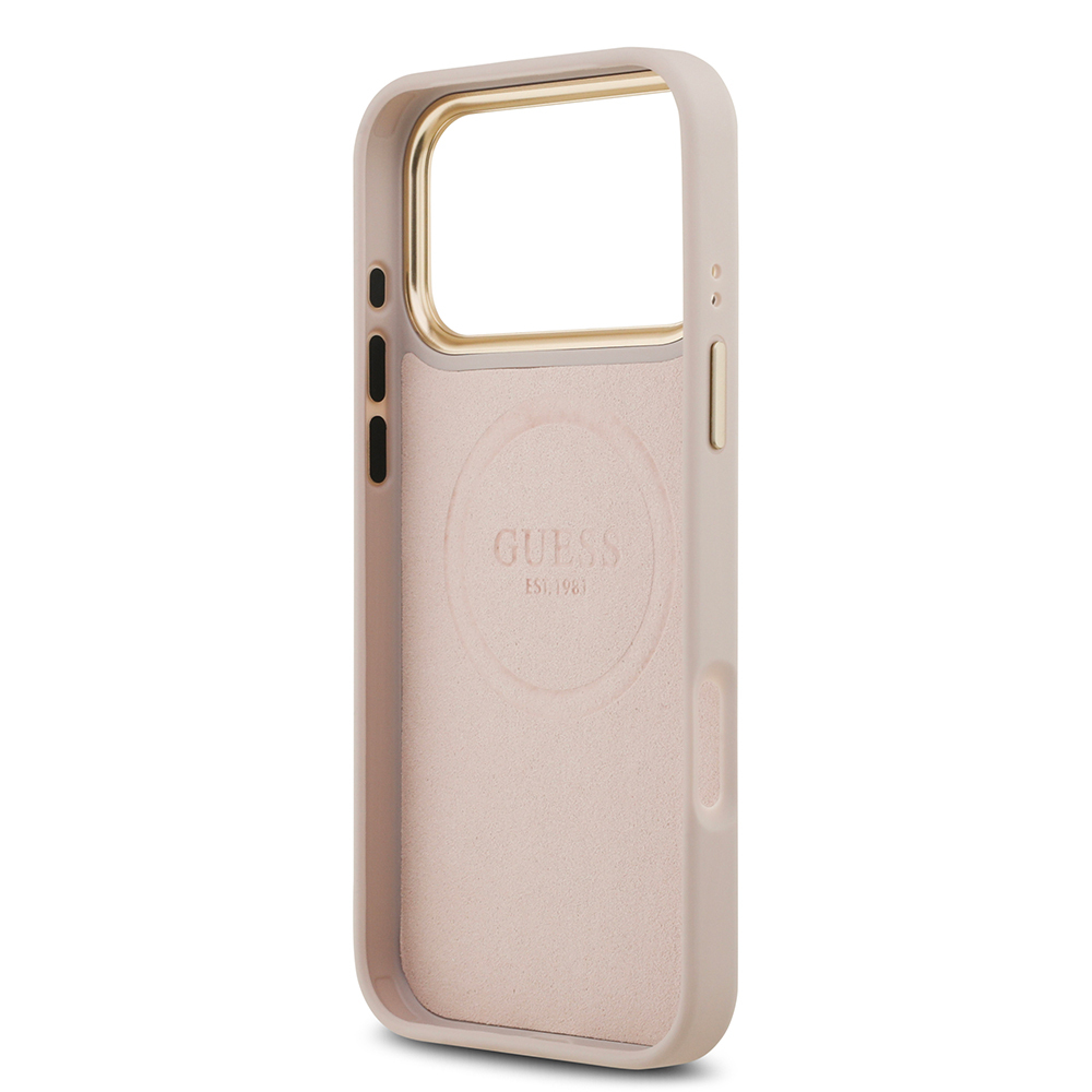 Apple iPhone 17 Pro Max Uyumlu Kılıf Guess Orjinal Lisanslı M-safe Şarj Özellikli 4G Desenli PU Metal Plaka Klasik Logolu Kapak - 18