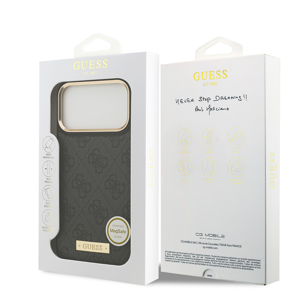 Apple iPhone 17 Pro Max Uyumlu Kılıf Guess Orjinal Lisanslı M-safe Şarj Özellikli 4G Desenli PU Metal Plaka Klasik Logolu Kapak - 20