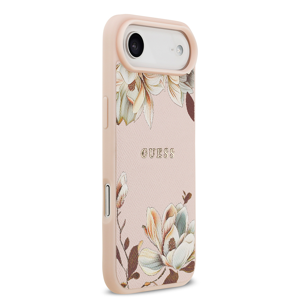 Apple iPhone 17 Air Uyumlu Kılıf Guess Orjinal Lisanslı M-safe Şarj Özellikli Taneli Çiçek Tasarımlı Metal Yazı Logolu Kapak - 3