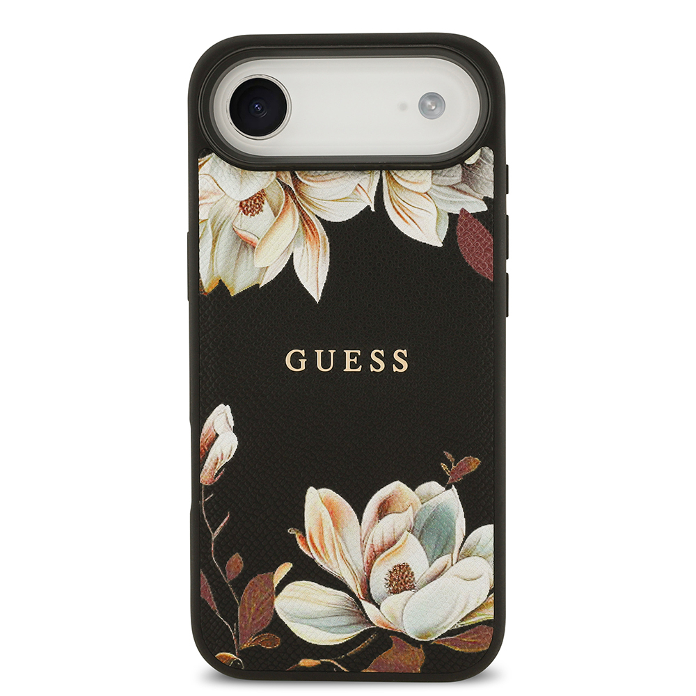 Apple iPhone 17 Air Uyumlu Kılıf Guess Orjinal Lisanslı M-safe Şarj Özellikli Taneli Çiçek Tasarımlı Metal Yazı Logolu Kapak - 9