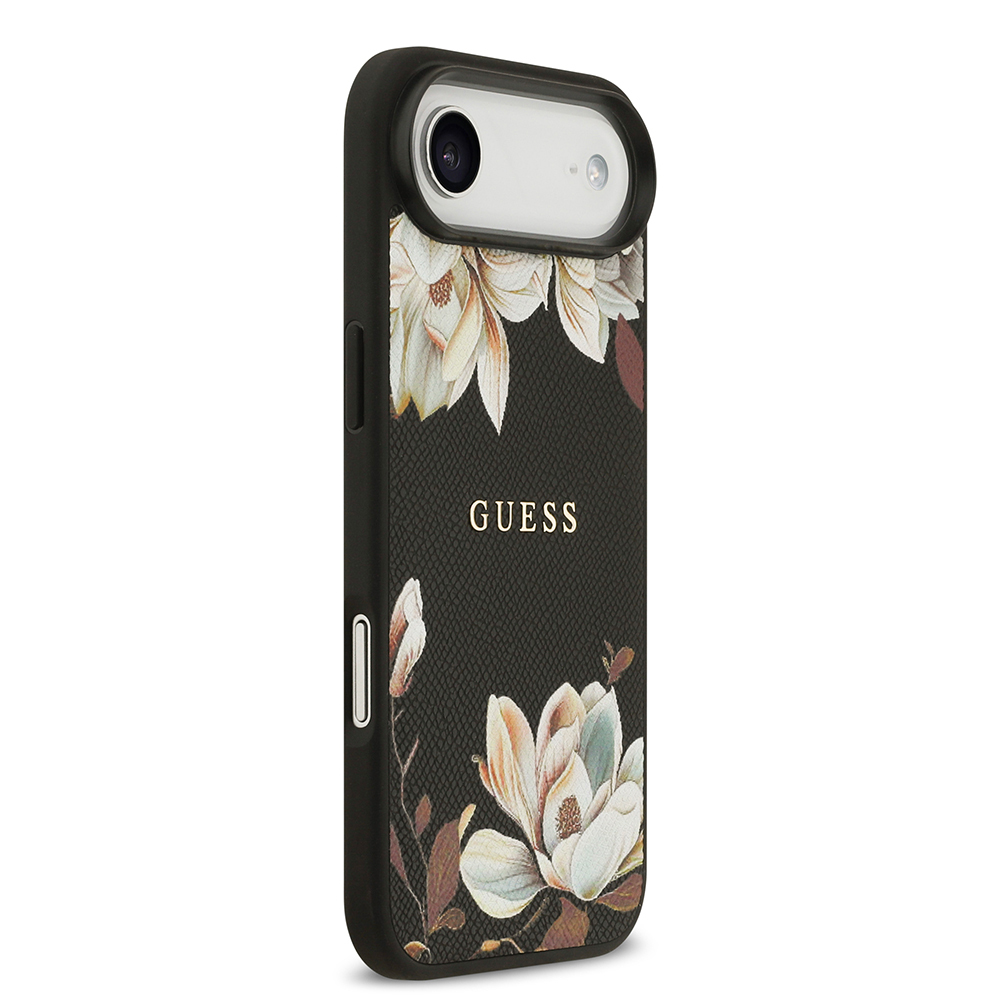 Apple iPhone 17 Air Uyumlu Kılıf Guess Orjinal Lisanslı M-safe Şarj Özellikli Taneli Çiçek Tasarımlı Metal Yazı Logolu Kapak - 10