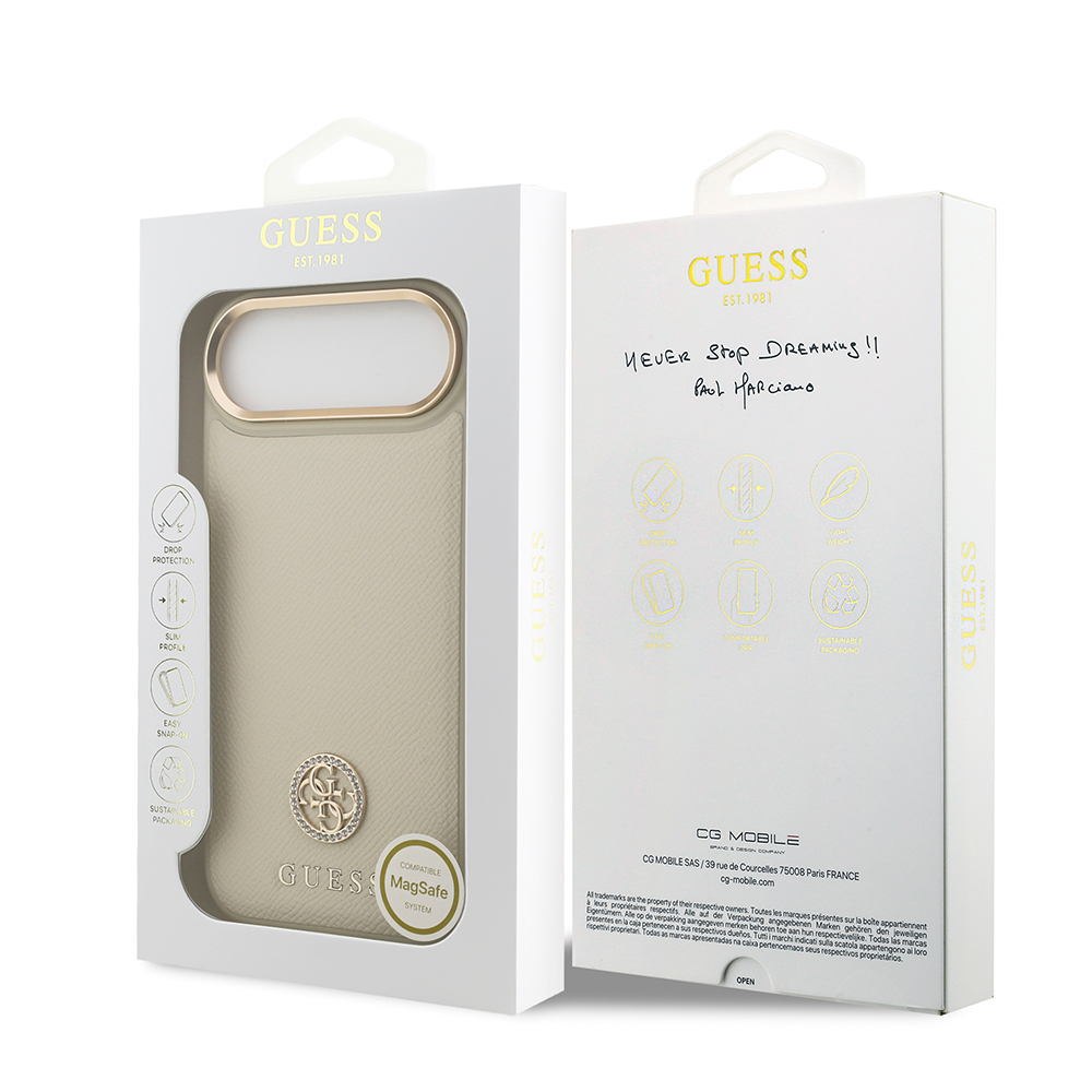 Apple iPhone 17 Air Uyumlu Kılıf Guess Orjinal Lisanslı M-safe Şarj Özellikli Grained Yazı ve Taşlı 4G Logolu Kapak - 7