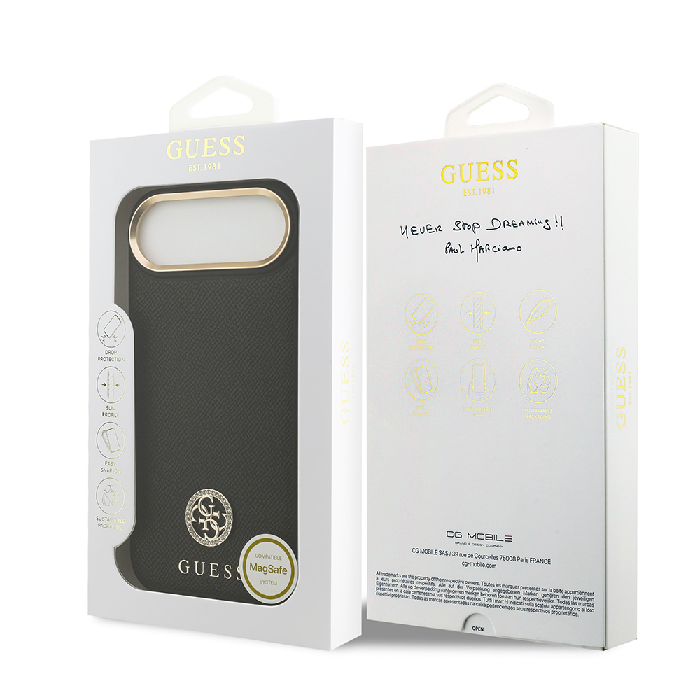 Apple iPhone 17 Air Uyumlu Kılıf Guess Orjinal Lisanslı M-safe Şarj Özellikli Grained Yazı ve Taşlı 4G Logolu Kapak - 14