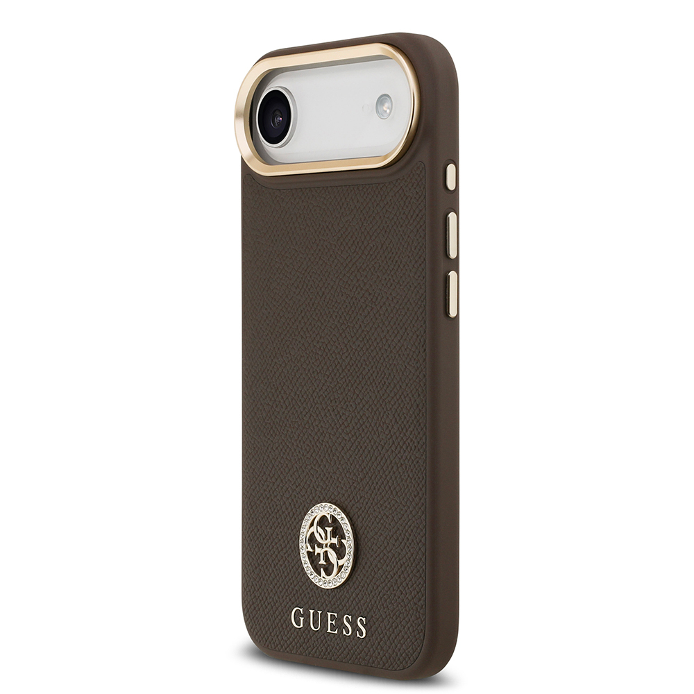 Apple iPhone 17 Air Uyumlu Kılıf Guess Orjinal Lisanslı M-safe Şarj Özellikli Grained Yazı ve Taşlı 4G Logolu Kapak - 15