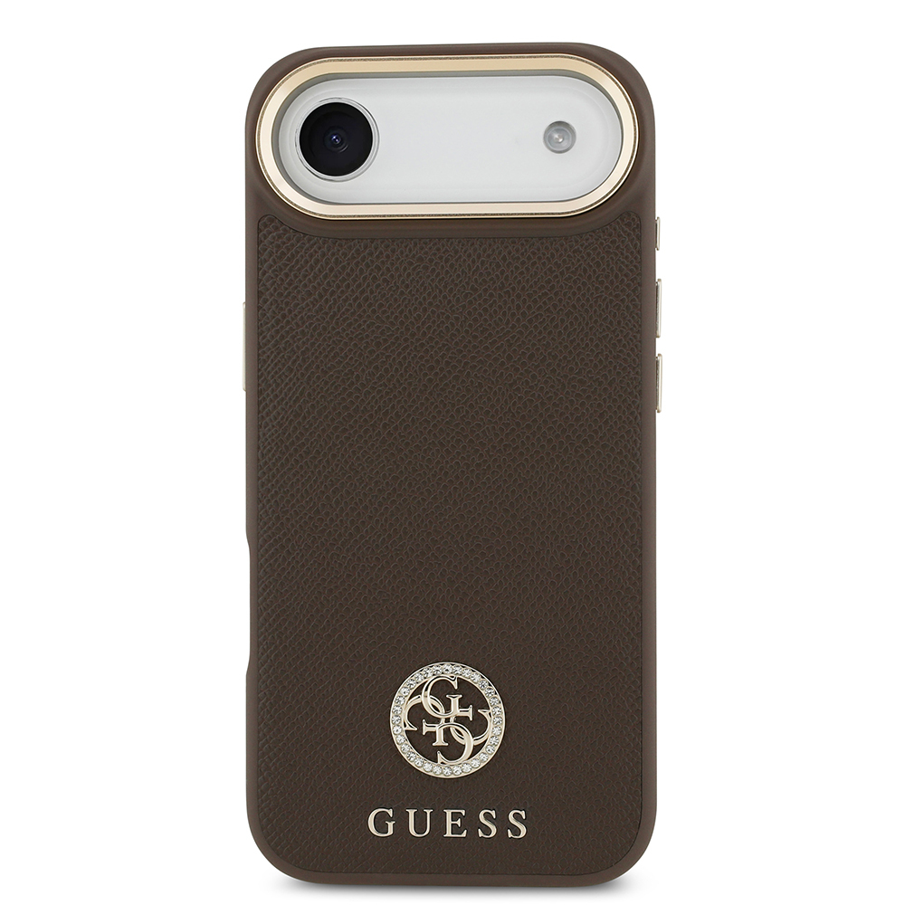 Apple iPhone 17 Air Uyumlu Kılıf Guess Orjinal Lisanslı M-safe Şarj Özellikli Grained Yazı ve Taşlı 4G Logolu Kapak - 16