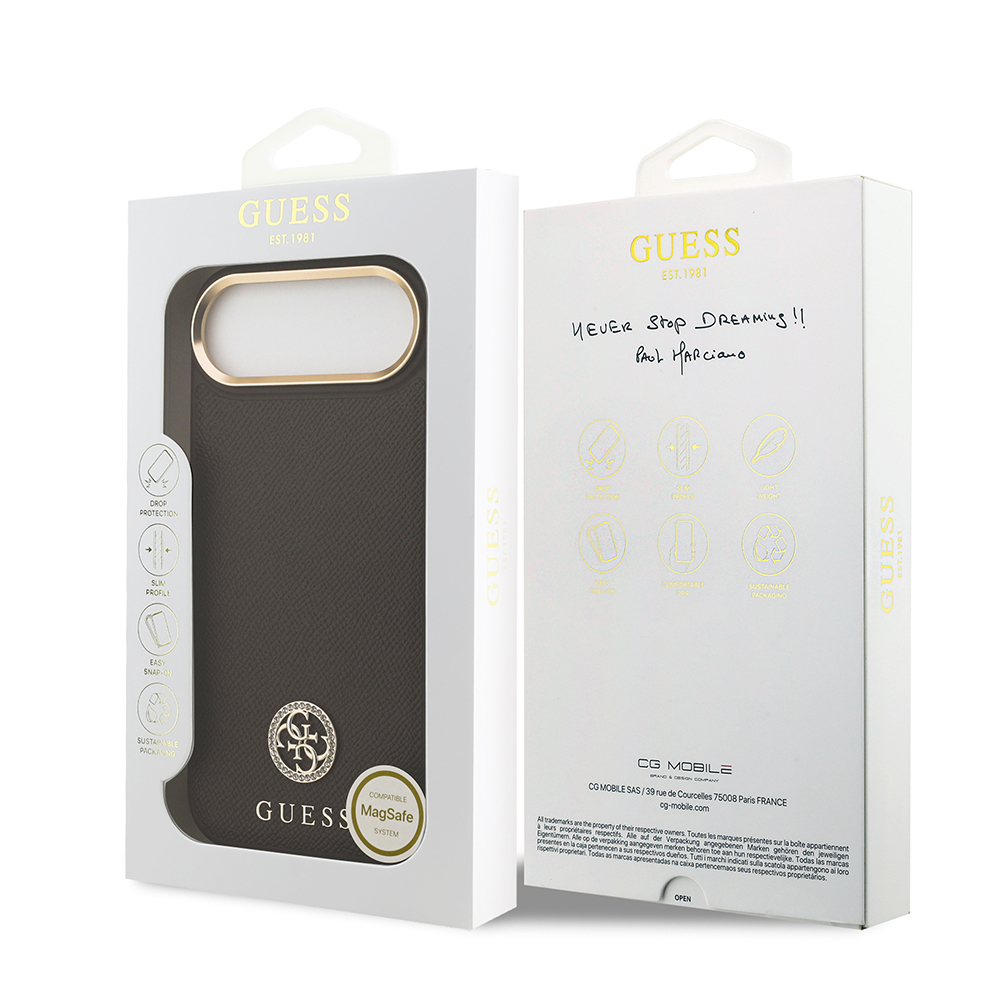 Apple iPhone 17 Air Uyumlu Kılıf Guess Orjinal Lisanslı M-safe Şarj Özellikli Grained Yazı ve Taşlı 4G Logolu Kapak - 21