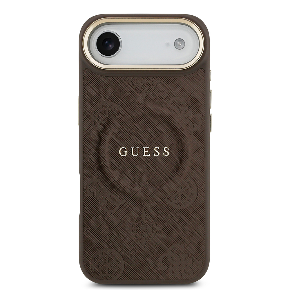Apple iPhone 17 Air Uyumlu Kılıf Guess Orjinal Lisanslı M-safe Şarj Özellikli Sıcak Baskılı Yazı Logolu PU Deri Peony Kapak - 2