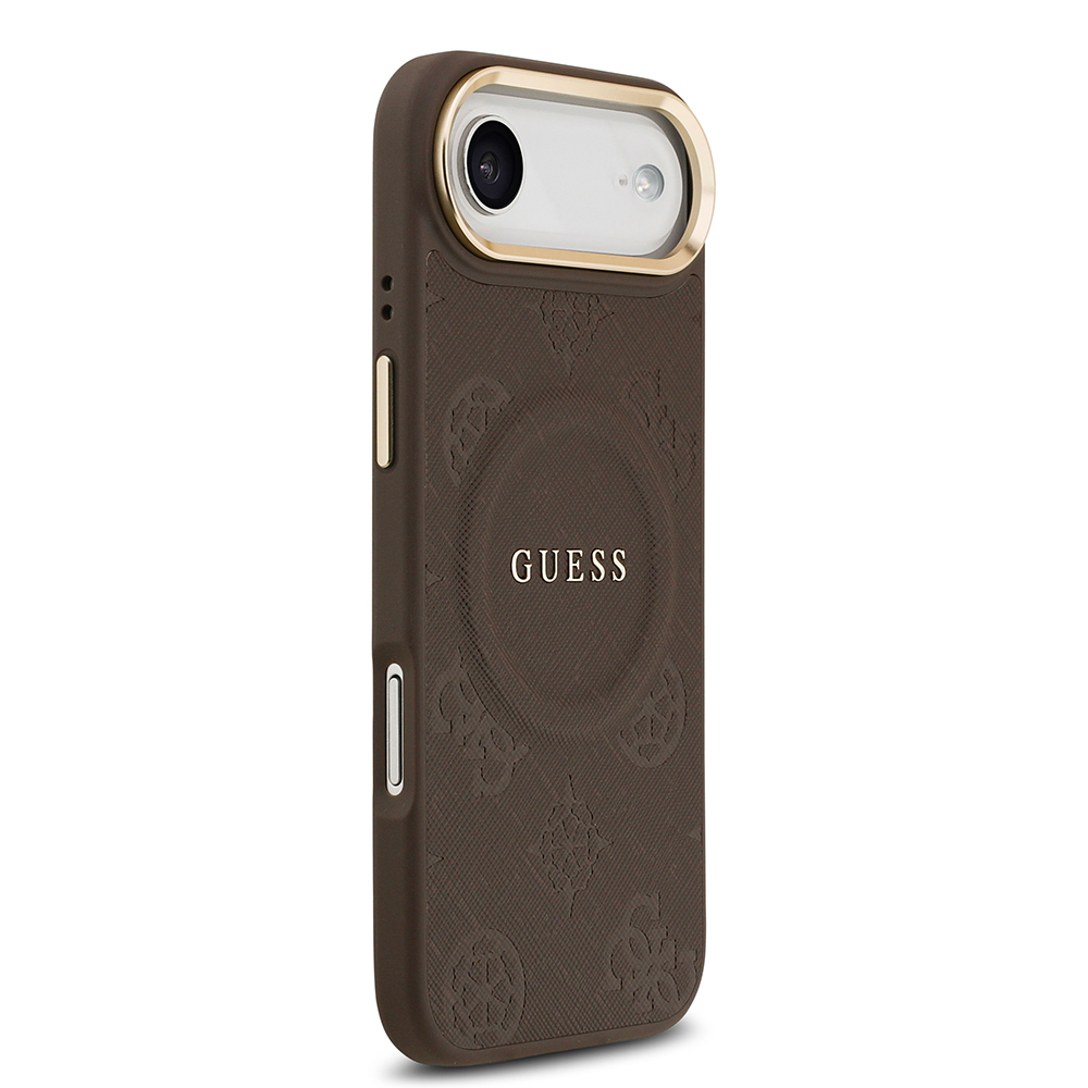 Apple iPhone 17 Air Uyumlu Kılıf Guess Orjinal Lisanslı M-safe Şarj Özellikli Sıcak Baskılı Yazı Logolu PU Deri Peony Kapak - 3