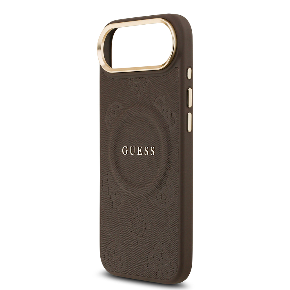 Apple iPhone 17 Air Uyumlu Kılıf Guess Orjinal Lisanslı M-safe Şarj Özellikli Sıcak Baskılı Yazı Logolu PU Deri Peony Kapak - 5