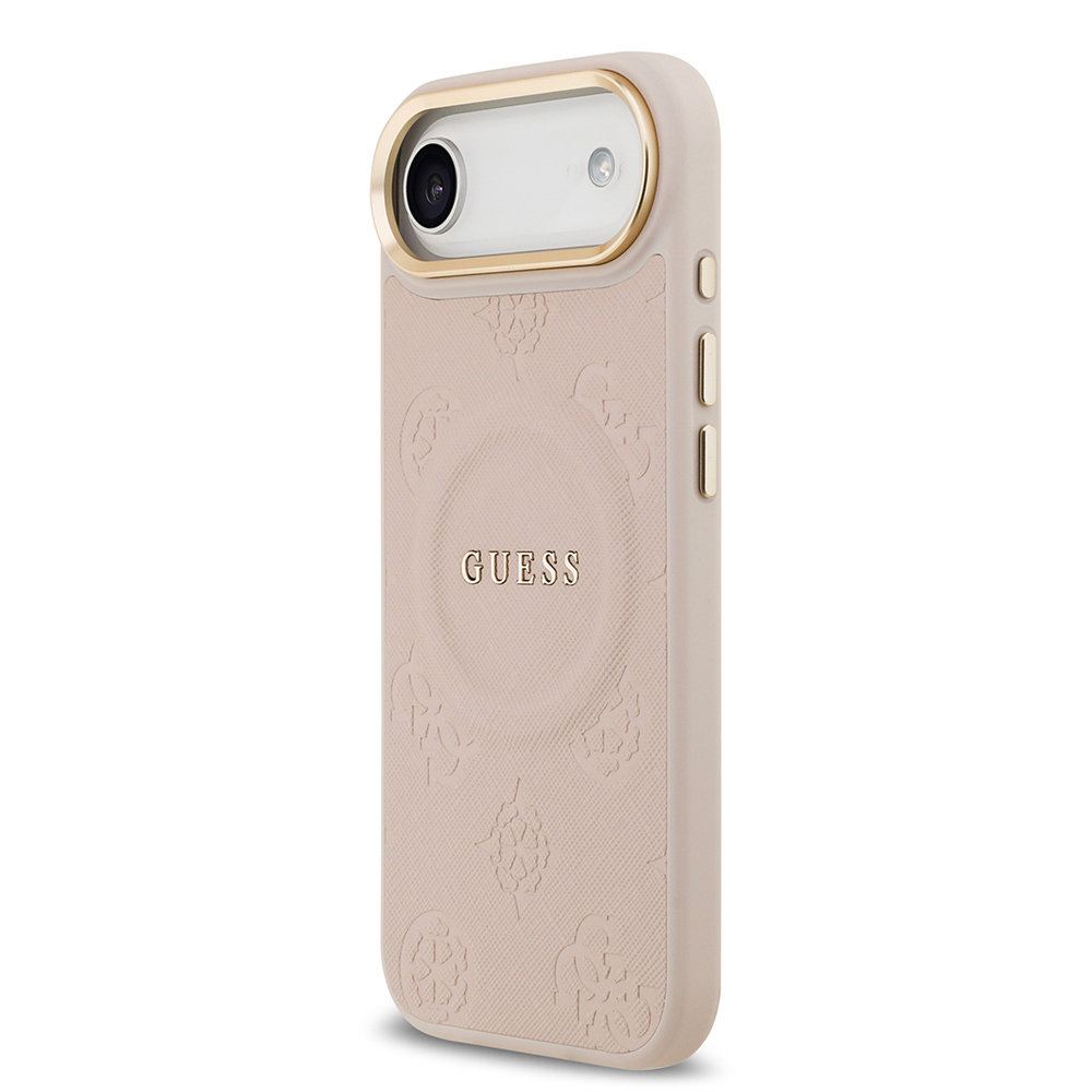 Apple iPhone 17 Air Uyumlu Kılıf Guess Orjinal Lisanslı M-safe Şarj Özellikli Sıcak Baskılı Yazı Logolu PU Deri Peony Kapak - 7