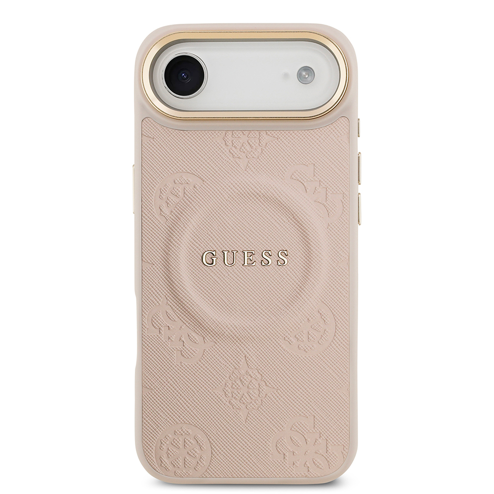 Apple iPhone 17 Air Uyumlu Kılıf Guess Orjinal Lisanslı M-safe Şarj Özellikli Sıcak Baskılı Yazı Logolu PU Deri Peony Kapak - 8