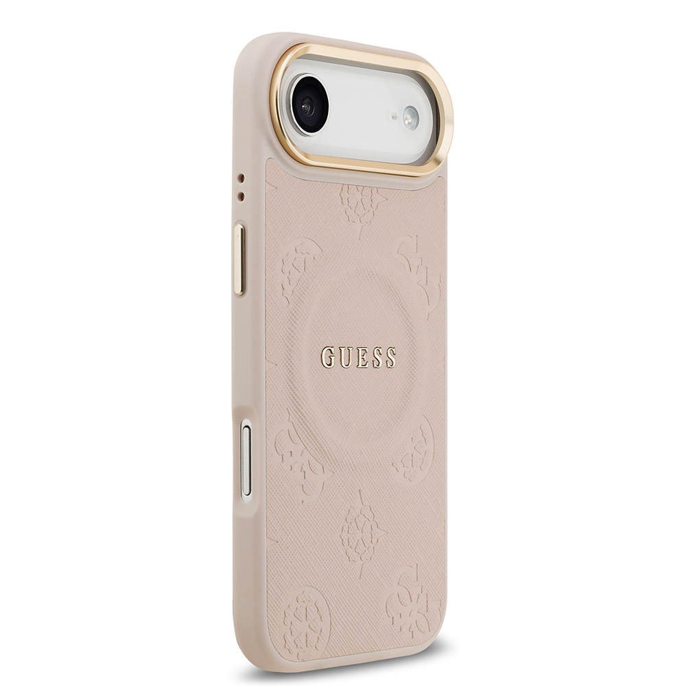 Apple iPhone 17 Air Uyumlu Kılıf Guess Orjinal Lisanslı M-safe Şarj Özellikli Sıcak Baskılı Yazı Logolu PU Deri Peony Kapak - 9