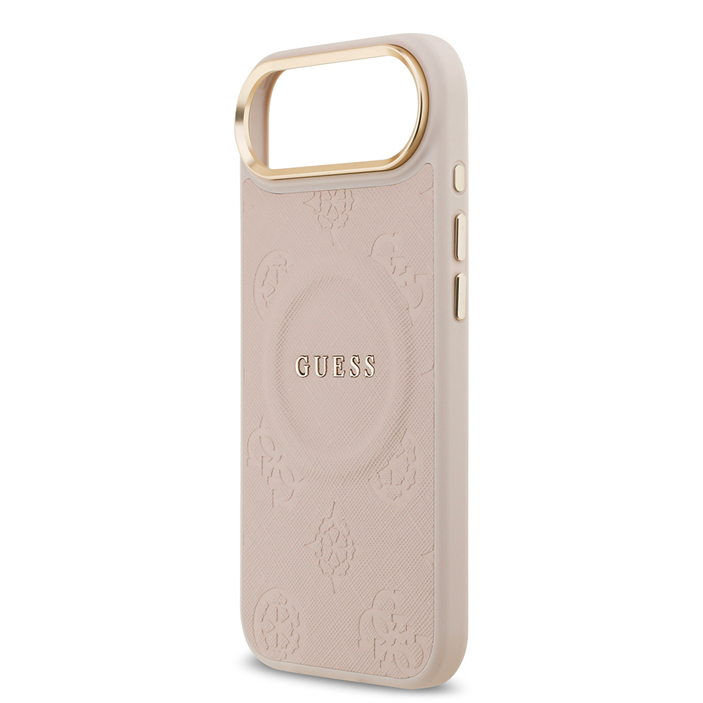 Apple iPhone 17 Air Uyumlu Kılıf Guess Orjinal Lisanslı M-safe Şarj Özellikli Sıcak Baskılı Yazı Logolu PU Deri Peony Kapak - 11