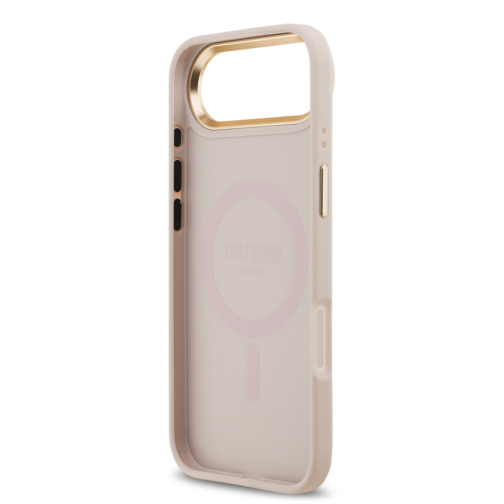 Apple iPhone 17 Air Uyumlu Kılıf Guess Orjinal Lisanslı M-safe Şarj Özellikli Sıcak Baskılı Yazı Logolu PU Deri Peony Kapak - 12