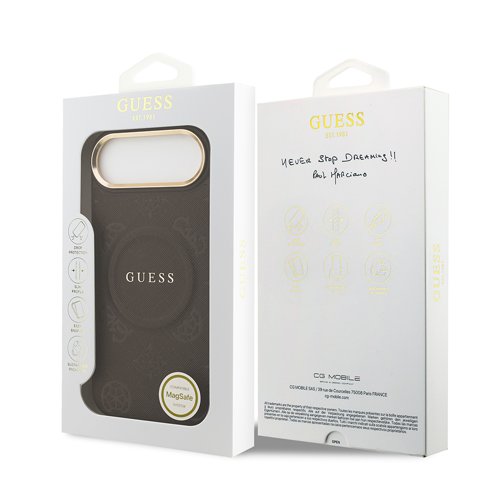 Apple iPhone 17 Air Uyumlu Kılıf Guess Orjinal Lisanslı M-safe Şarj Özellikli Sıcak Baskılı Yazı Logolu PU Deri Peony Kapak - 19