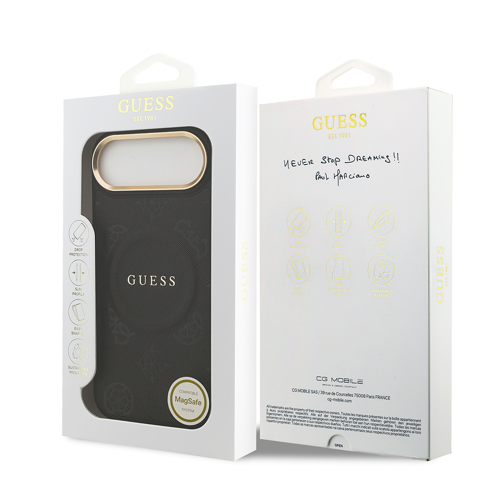 Apple iPhone 17 Air Uyumlu Kılıf Guess Orjinal Lisanslı M-safe Şarj Özellikli Sıcak Baskılı Yazı Logolu PU Deri Peony Kapak - 21