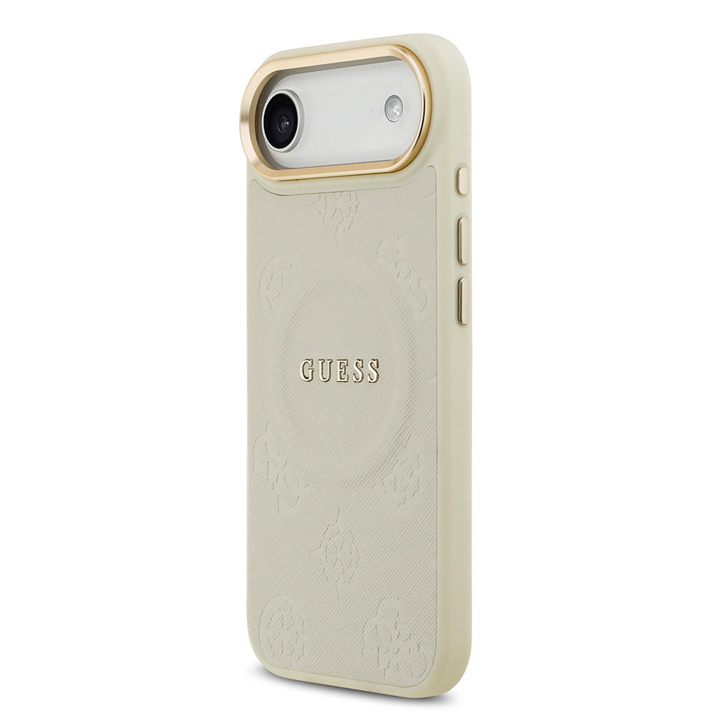 Apple iPhone 17 Air Uyumlu Kılıf Guess Orjinal Lisanslı M-safe Şarj Özellikli Sıcak Baskılı Yazı Logolu PU Deri Peony Kapak - 22