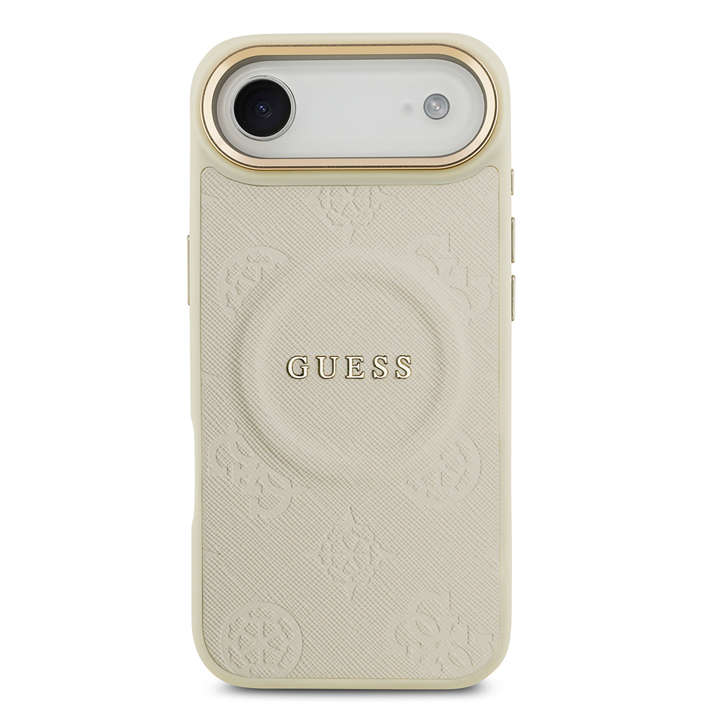 Apple iPhone 17 Air Uyumlu Kılıf Guess Orjinal Lisanslı M-safe Şarj Özellikli Sıcak Baskılı Yazı Logolu PU Deri Peony Kapak - 23