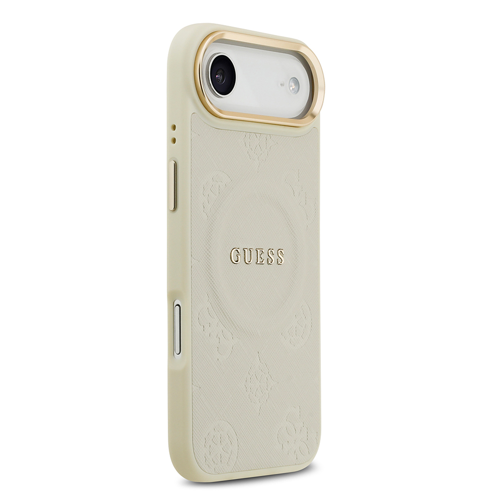 Apple iPhone 17 Air Uyumlu Kılıf Guess Orjinal Lisanslı M-safe Şarj Özellikli Sıcak Baskılı Yazı Logolu PU Deri Peony Kapak - 24