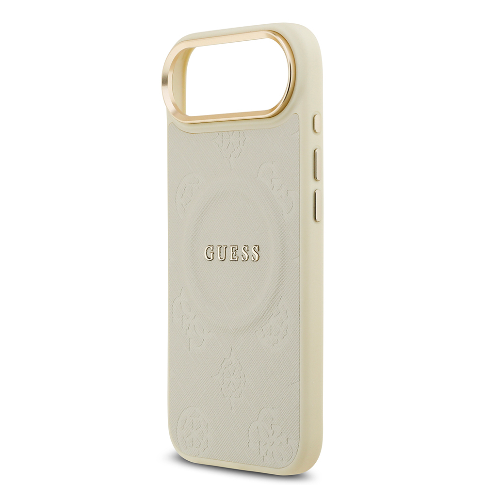 Apple iPhone 17 Air Uyumlu Kılıf Guess Orjinal Lisanslı M-safe Şarj Özellikli Sıcak Baskılı Yazı Logolu PU Deri Peony Kapak - 26