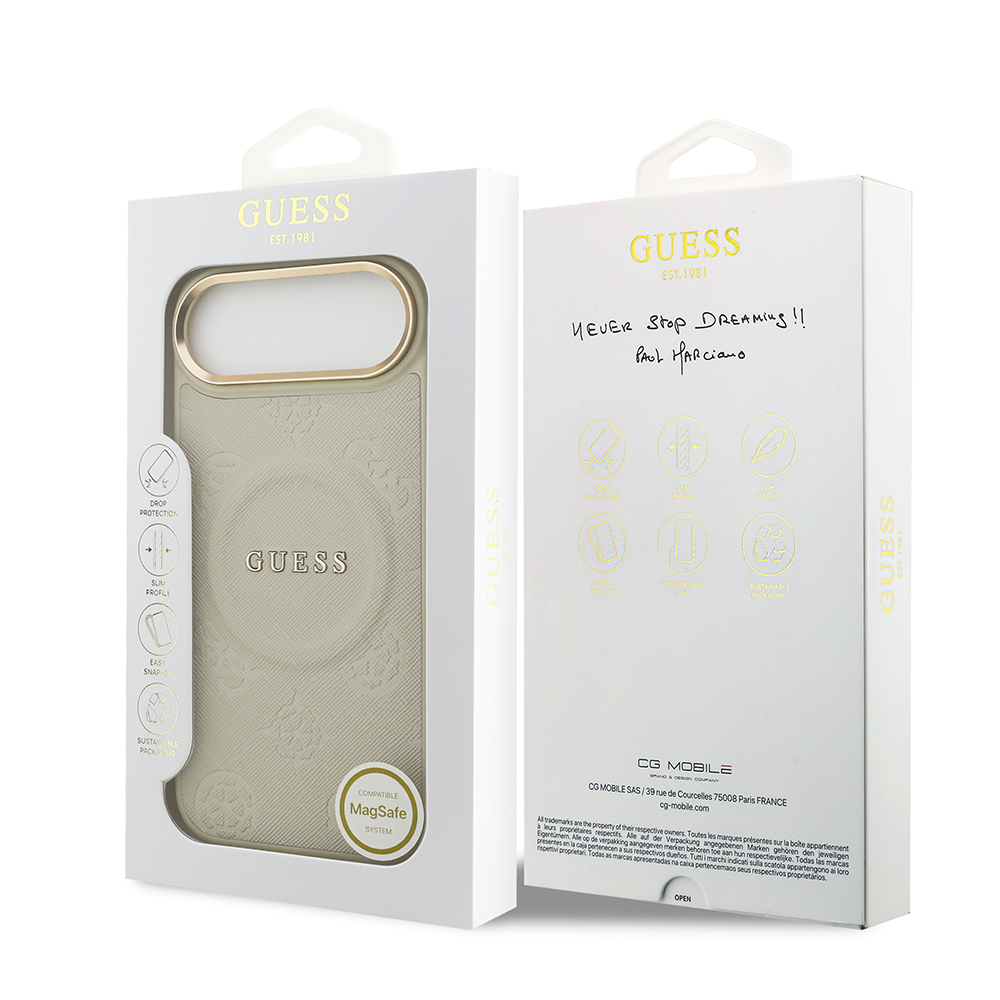 Apple iPhone 17 Air Uyumlu Kılıf Guess Orjinal Lisanslı M-safe Şarj Özellikli Sıcak Baskılı Yazı Logolu PU Deri Peony Kapak - 28