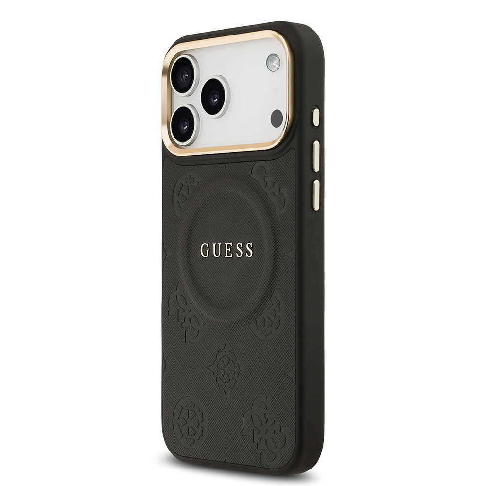 Apple iPhone 17 Pro Max Uyumlu Kılıf Guess Orjinal Lisanslı M-safe Şarj Özellikli Sıcak Baskılı Yazı Logolu PU Deri Peony Kapak - 1