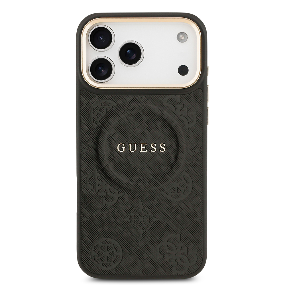 Apple iPhone 17 Pro Max Uyumlu Kılıf Guess Orjinal Lisanslı M-safe Şarj Özellikli Sıcak Baskılı Yazı Logolu PU Deri Peony Kapak - 2