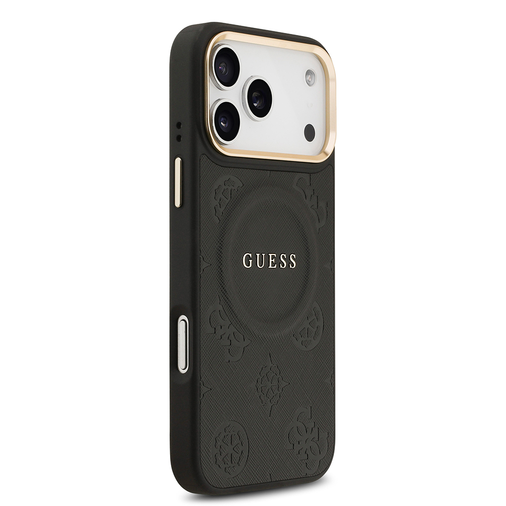 Apple iPhone 17 Pro Max Uyumlu Kılıf Guess Orjinal Lisanslı M-safe Şarj Özellikli Sıcak Baskılı Yazı Logolu PU Deri Peony Kapak - 3