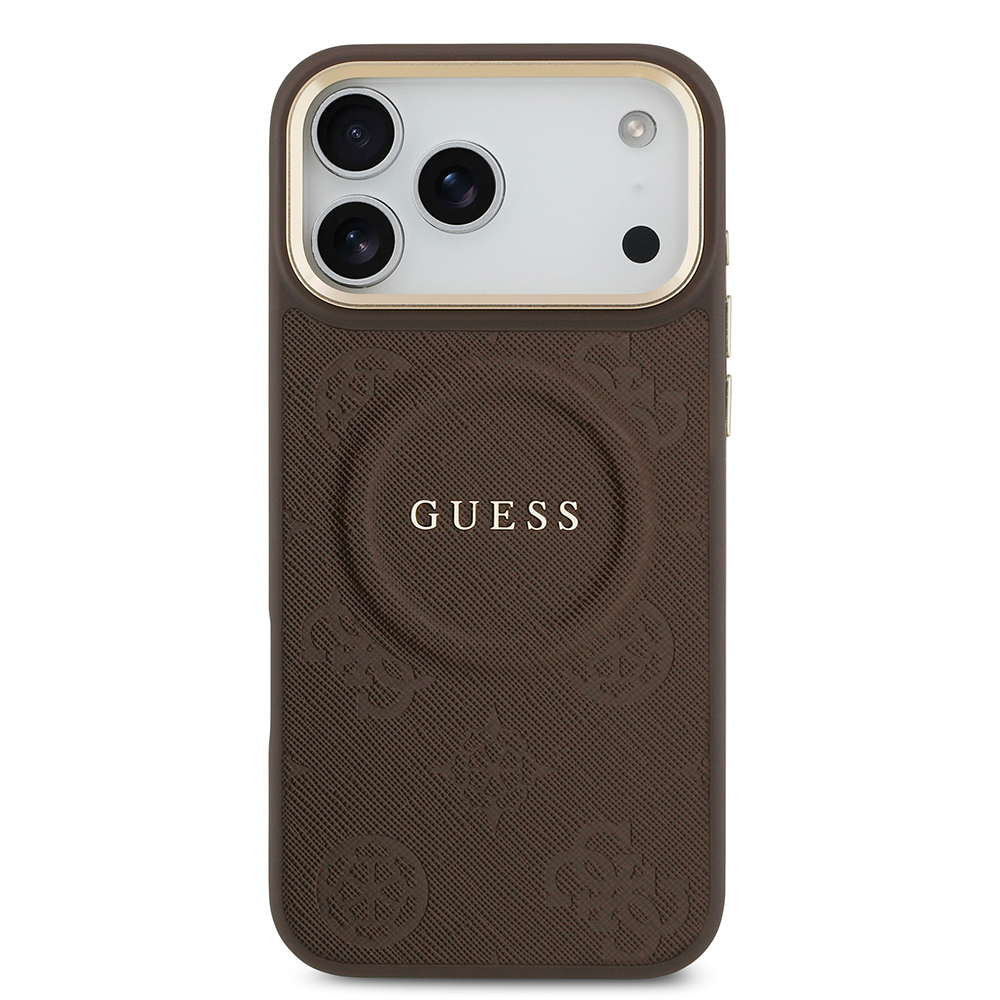 Apple iPhone 17 Pro Max Uyumlu Kılıf Guess Orjinal Lisanslı M-safe Şarj Özellikli Sıcak Baskılı Yazı Logolu PU Deri Peony Kapak - 8