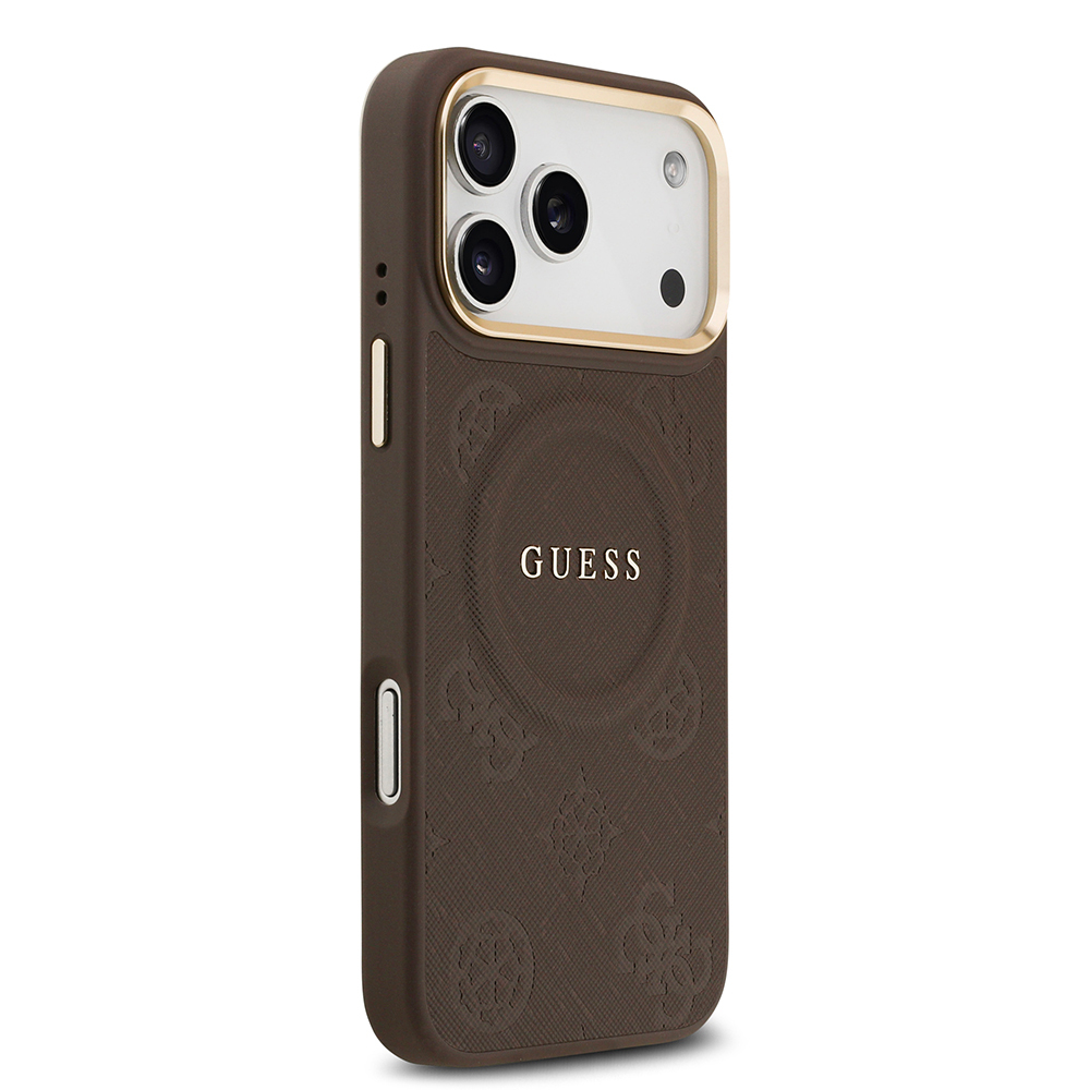 Apple iPhone 17 Pro Max Uyumlu Kılıf Guess Orjinal Lisanslı M-safe Şarj Özellikli Sıcak Baskılı Yazı Logolu PU Deri Peony Kapak - 9